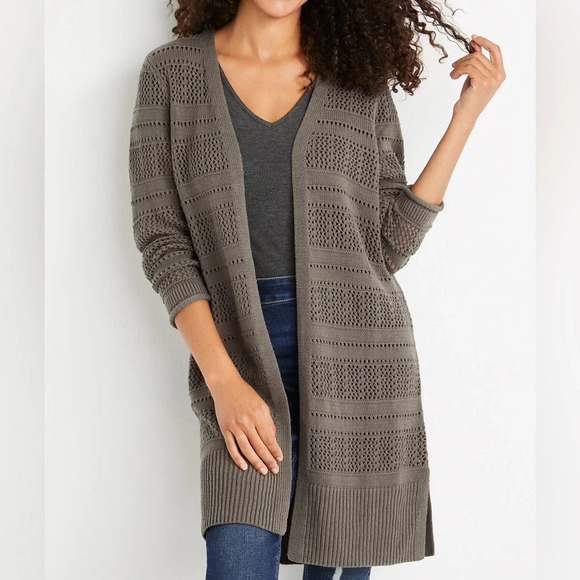 Maurices Olive Green Open Stitch Knit Duster Cardigan Xsmall Women’s - Picture 11 of 11
